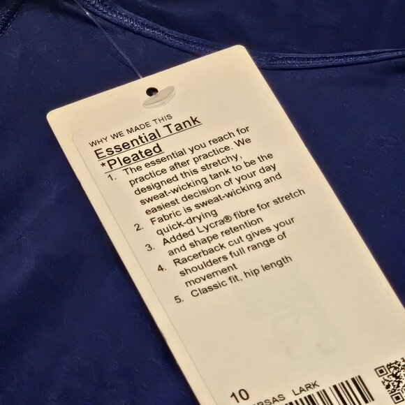 NWT Lululemon Essential Tank Pleated Larkspur sz 10 - Picture 6 of 6